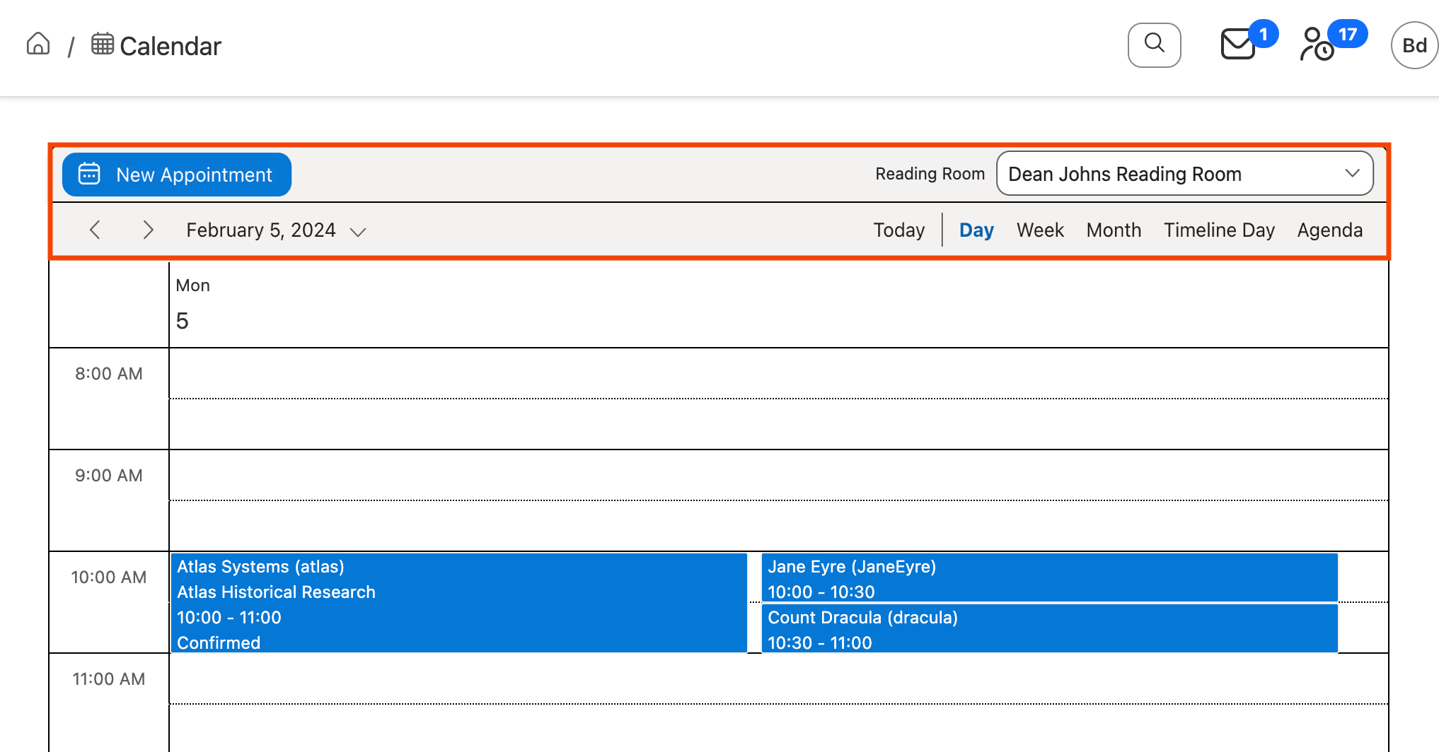Calendar toolbar